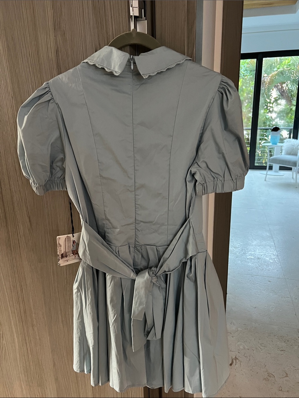 NWT ANTHROPOLOGIE x Grand Street Studio Light Blue Puff Sleeve flare Dress L - Picture 3 of 8